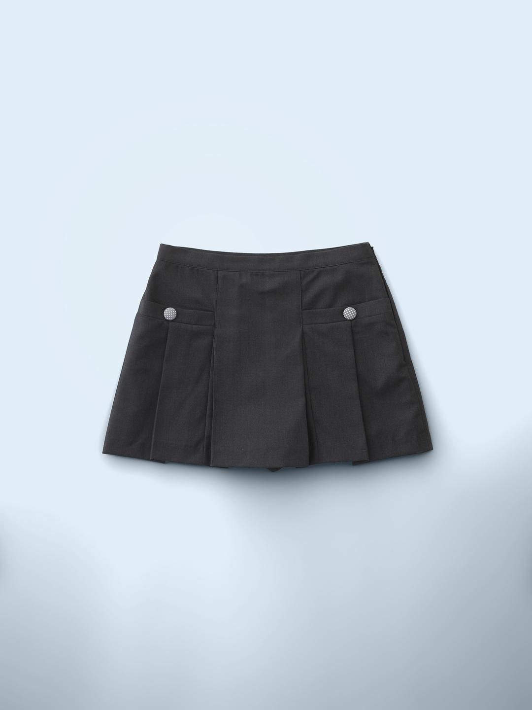 Pocket Pleats Shorts Skirt Charocal