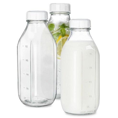 미르 사각 밀폐 갤런 눈금 유리병, 1L, 3개 - 유리저장병 | 쿠팡