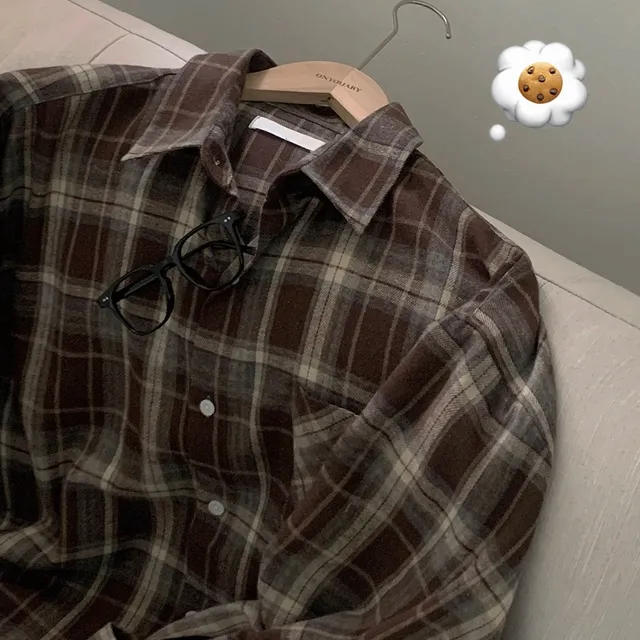 [초코🍪/왕루즈핏/new신상!✨]초코 브라우니 기모 여리루즈핏 체크셔츠 남방