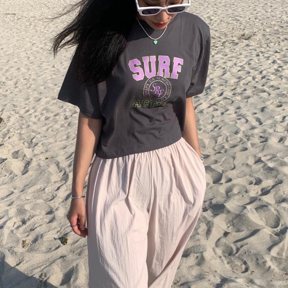 서프 서핑티셔츠 크롭 반팔티