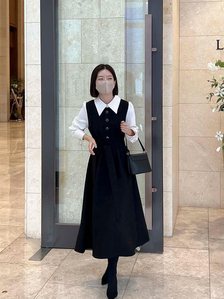 키작녀 에탈 카라 하객 원피스