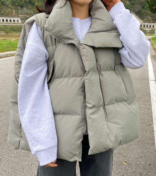 [남녀공용/솜 빵빵!] 폭신 따뜻 하이넥 웰론 솜 오버핏 패딩조끼 패쪼 3 color