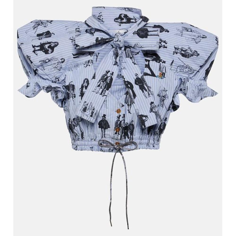 비비안웨스트우드 프린트 타이넥 코튼 크롭 탑 멀티컬러 P00917766 여성