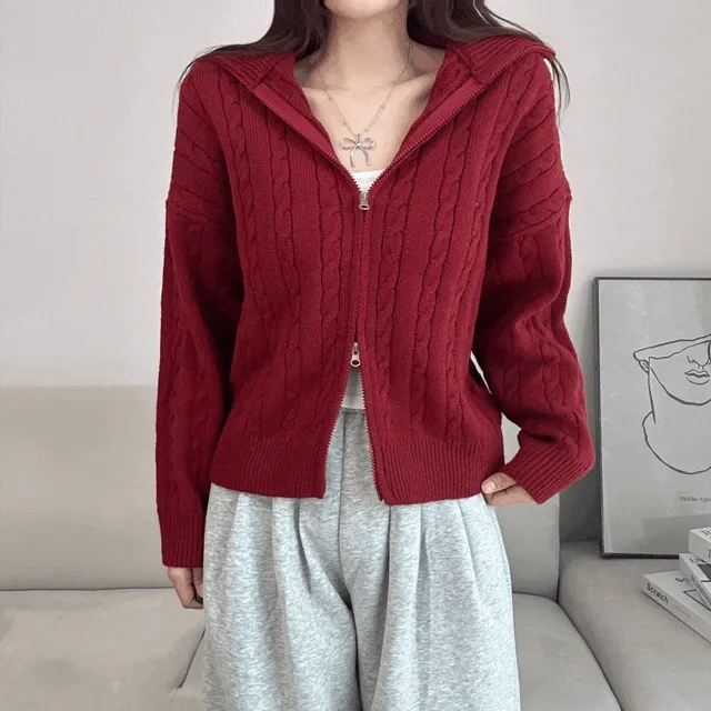 ⚡당일발송 NB533 - 투웨이 꽈배기 니트 집업 (4color)