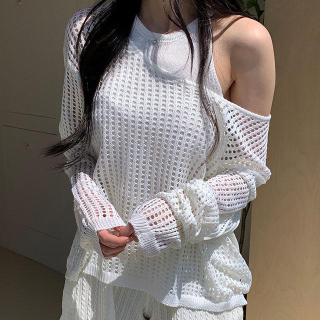 [나시+니트SET🎀] 로엘 펀칭 네모 그물 니트 나시 세트