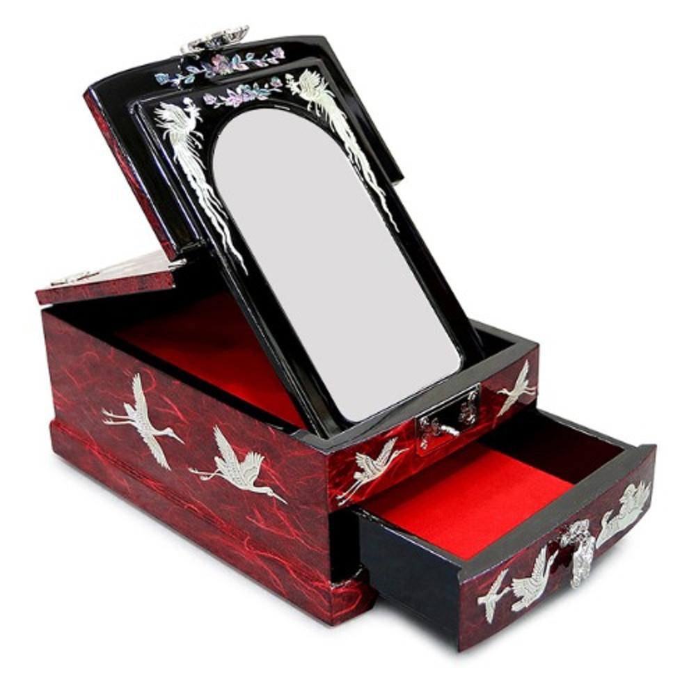 소나무학 한지 자개 경대보석함 (적색)