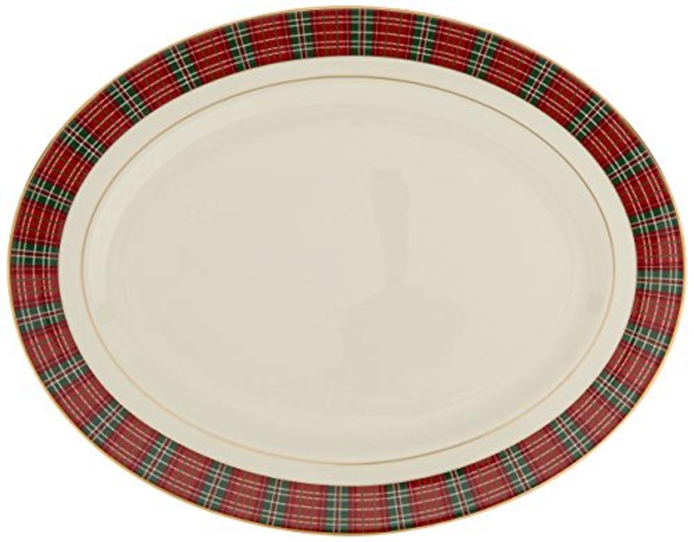 오발접시 타원  레녹스 윈터 그리팅 체크 오벌 플래터