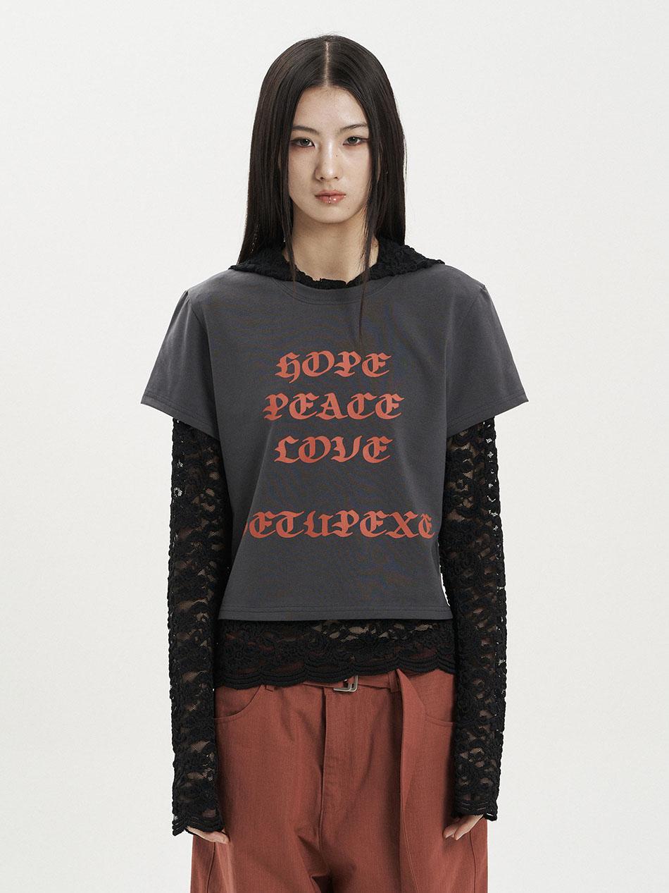 LACE BUTTON HOODIE TOP / BLACK