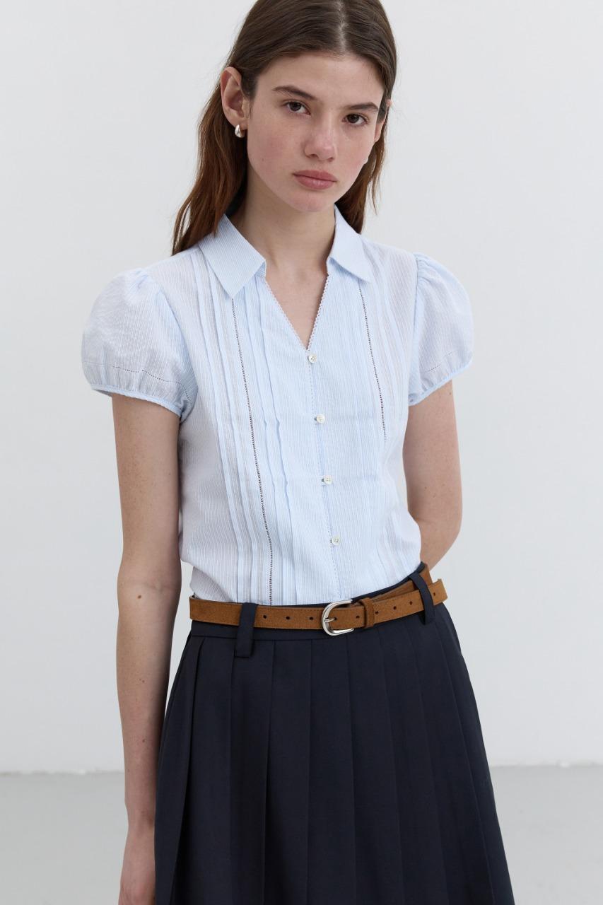 SHIRT COLLARED BLOUSE SOFT BLUE STRIPE