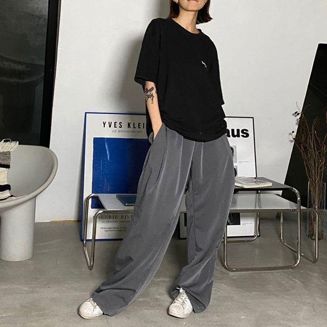 무채색 슬랙스 밴딩 오버핏 시즈니 캐주얼