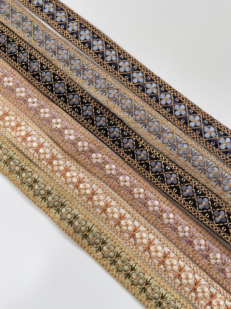 25mm 미샤 좁은꽃 자수리본 레이스원단 수입리본 공예  미싱재료 한복