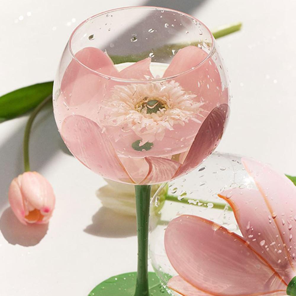 오브젠탈 튤립 드로잉 수작업 글라스 와인 잔 음료 컵  2종