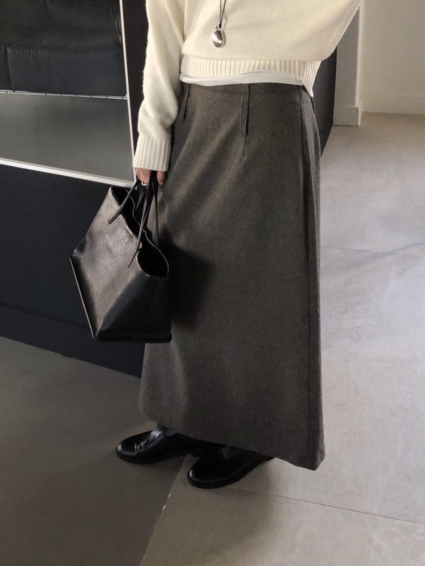 버터프레즐마켓 위시 울 롱 스커트, 겨울 H라인 울45 헤링본 로우라이즈 맥시sk 2color