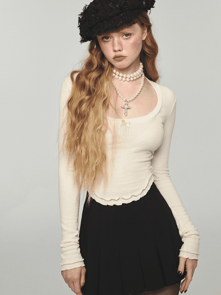 [연예인 착용] 1JINN STUDIO 리본 포인트 프릴 크롭탑 (5컬러)