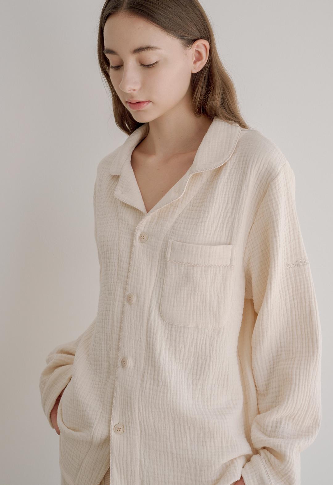 보일하우스 Cloud Stripe Piping Pajama Set (ivory)