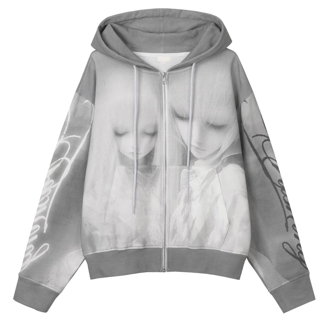 Printed zip up hoodie