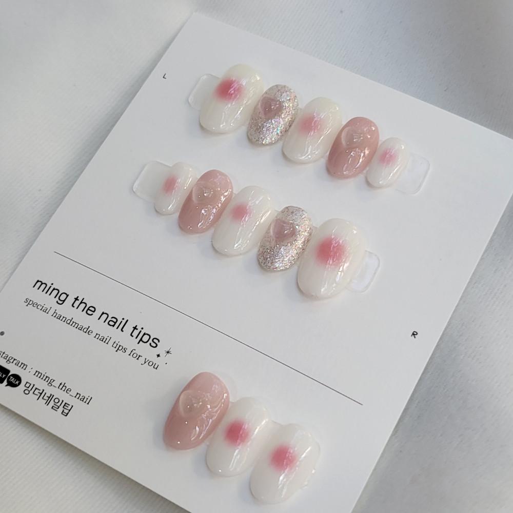 수제 네일팁 치크 핑크 볼터치 붙이는 네일