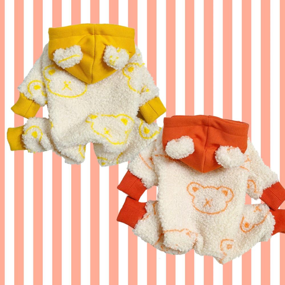 강아지옷 베어 뽀글이 후드 올인원 후리스 양털 겨울 아우터 애견의류 S-XL