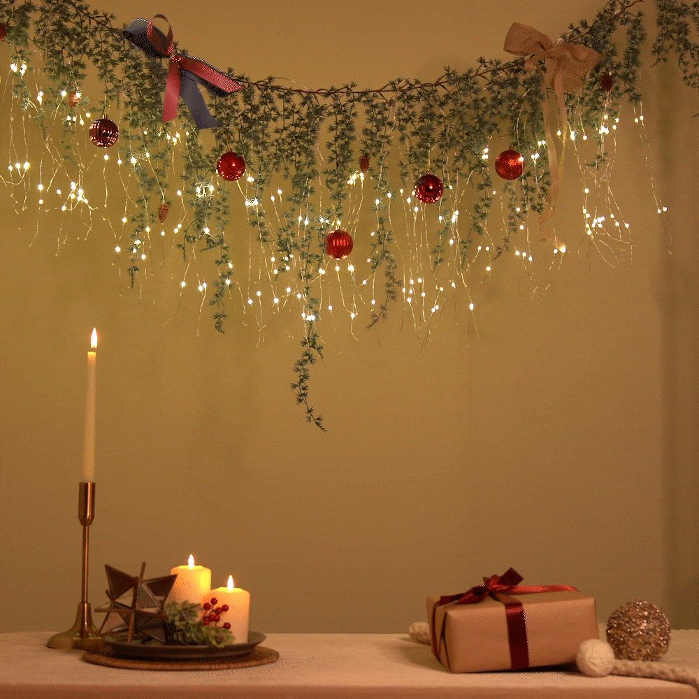 플리커프리 은하수 LED 전구 크리스마스 가랜드 (오너먼트 전구 리본 포함)