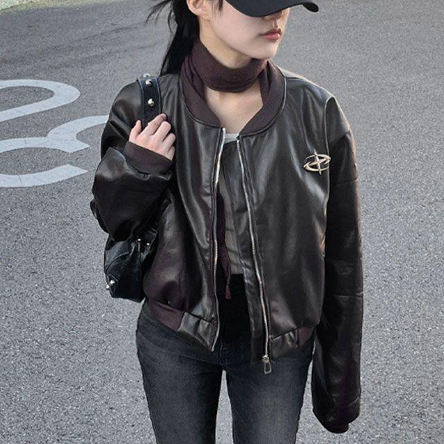 [기모안감/당일출고] 빈티지 크롭점퍼 자켓 [약기모무스탕 연말크리스마스 키작녀룩 야구 레더가죽옷 Y2K 털 빅사이즈 항공아우터 오버핏라이더 일본여행 숏자켓 힙한상의