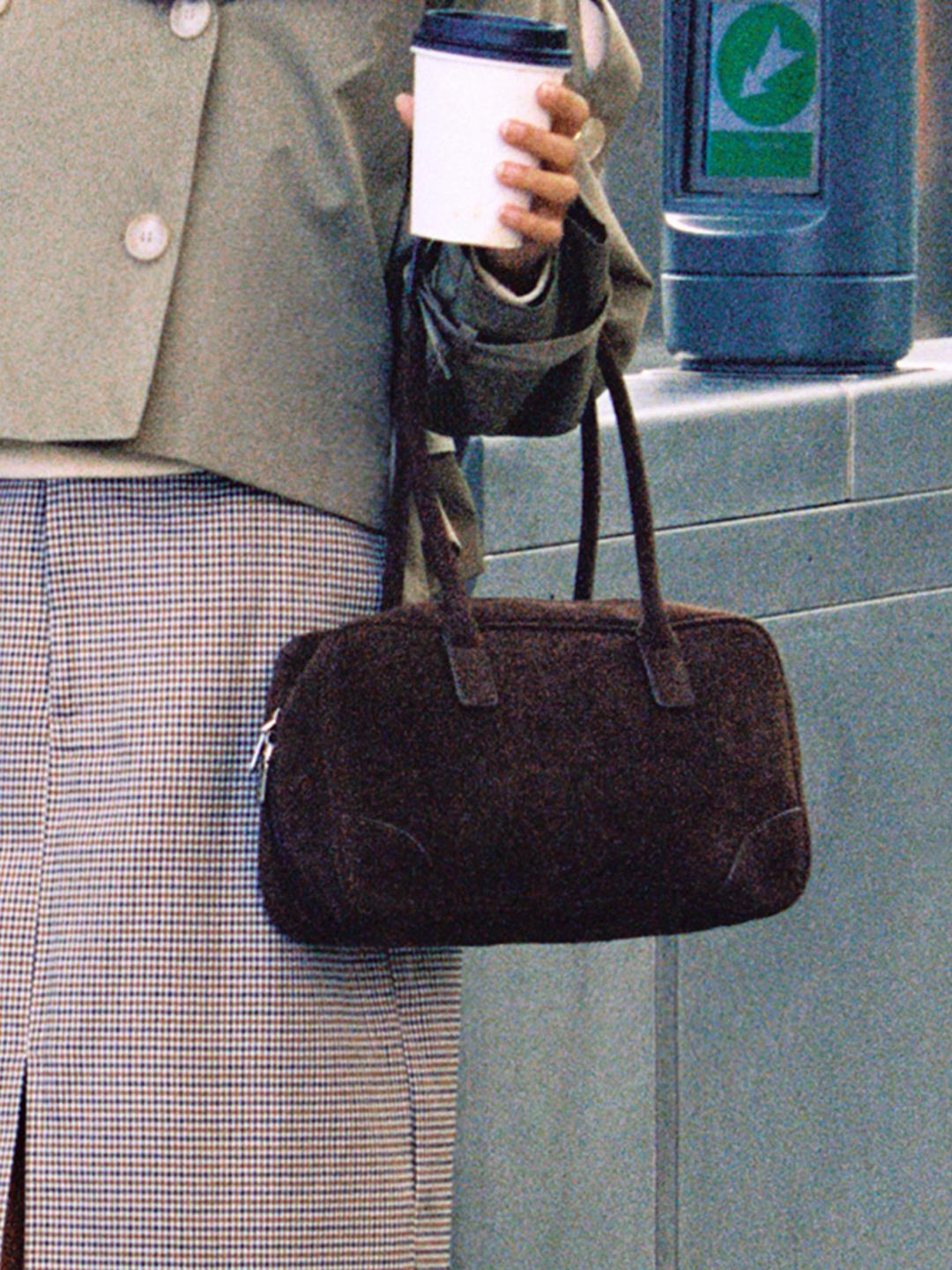 FAUX SUEDE BOSTON SHOULDER BAG