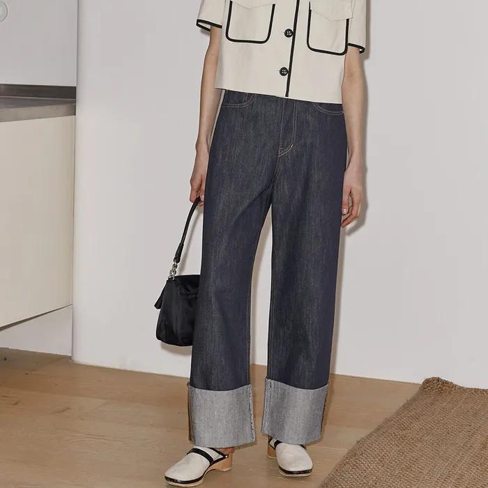 [15차 리오더] WIDE ROLL UP JEAN - NAVY / WHITE