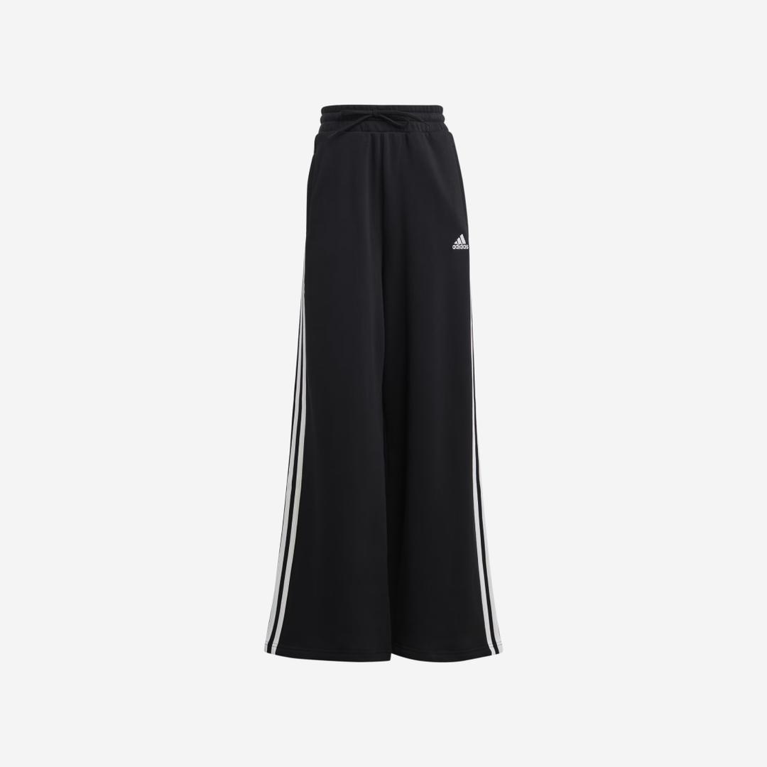 (W) Adidas Essentials 3-Stripes French Terry Wide Pants Black - KR Sizing