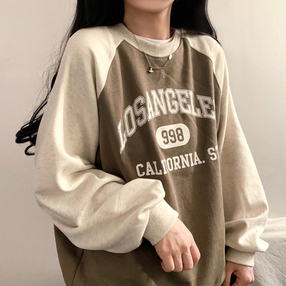 비앤드지투 *기모 추가*[데일리/오버핏] 로스 배색 998 레터링 나그랑 맨투맨 5color