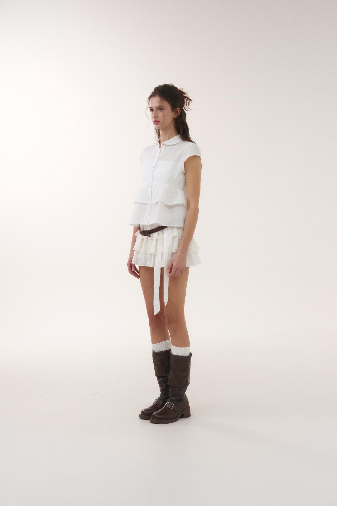 Softy layered bow skirt [White Stripe]