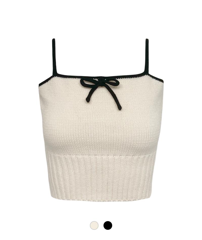 리본 니트 크롭 탑