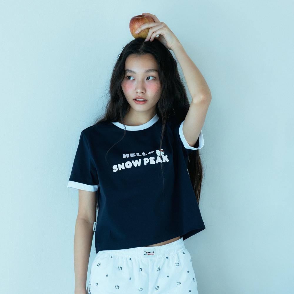 [스노우피크 X 헬로키티] 여성 링거 반팔 티셔츠 Navy