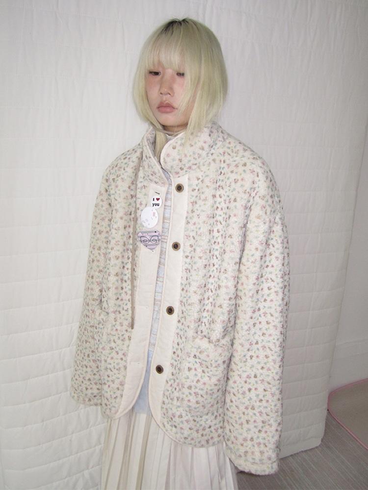 3months Floral print lambswool quilted collar jacket