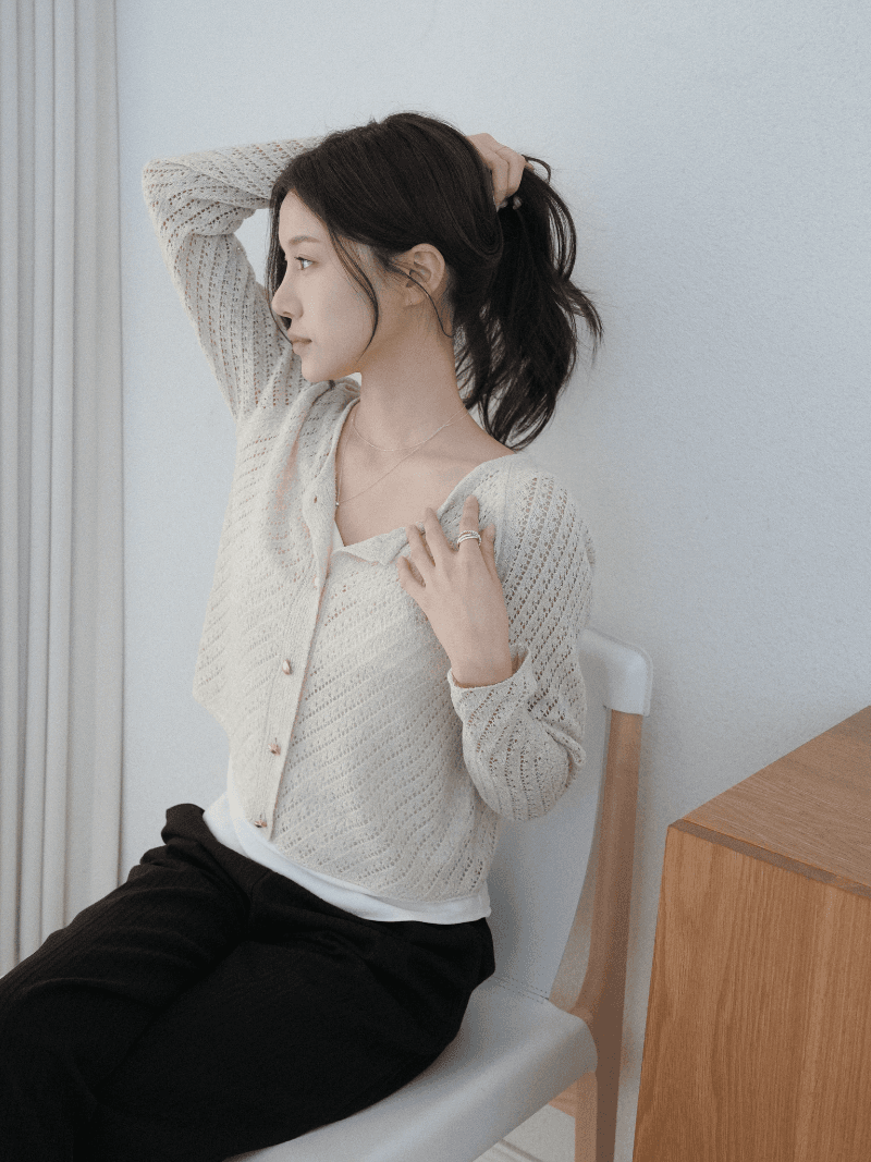 [NouArté] 로렌 글리터 가디건 (베이지 골드)