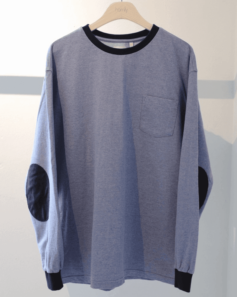 [HOMLY] PATCHED LONG SLEEVE TEE (PALE BLUE)