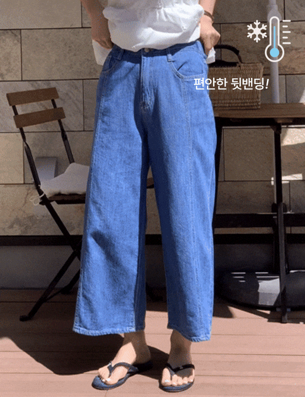 아이스 절개 뒷밴딩 크롭 데님 (2color)
