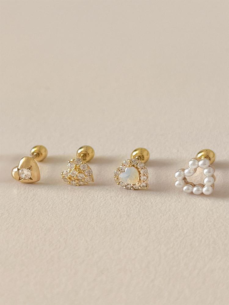 [8type]14K gold 하트 진주 큐빅 미니 금피어싱 (one color)