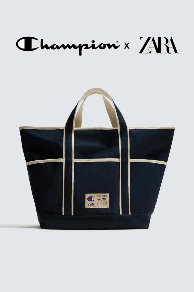 챔피온 X 자라 콜라보 패브릭 토트백 에코백 가방 블루 3367/620/400 챔피언