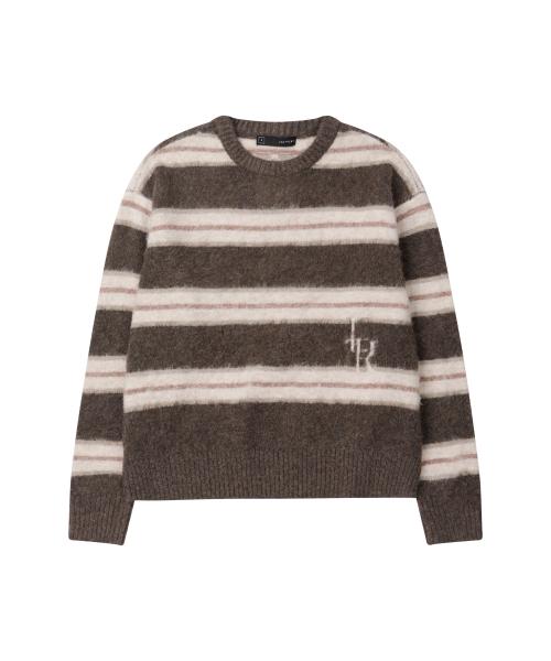 로고 헤어리 스트라이프 니트 [BROWN]