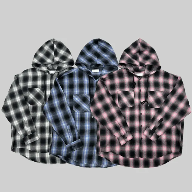 [3color] [UNISEX] 네코 오버핏 후드 체크셔츠