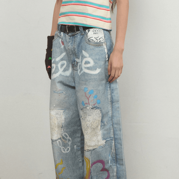 Hand-painted graffiti jeans