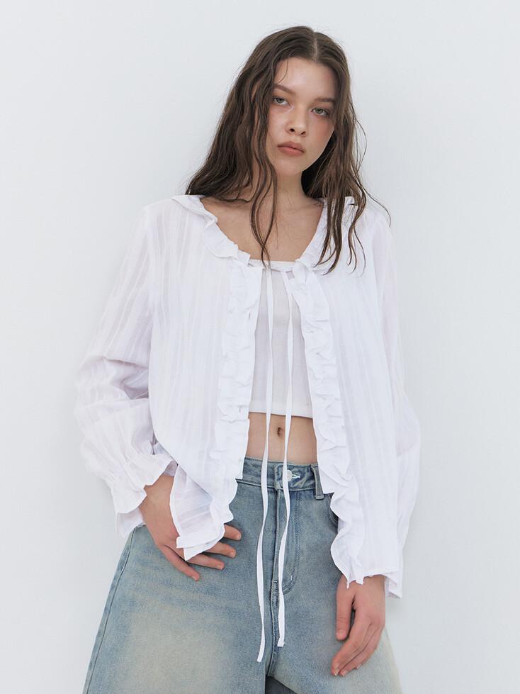 Frill Strap Blouse, White