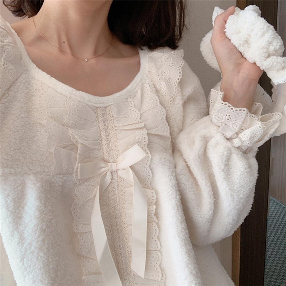 [상하의] 뽀글이 레이스 리본 수면 잠옷 헤어밴드 세트