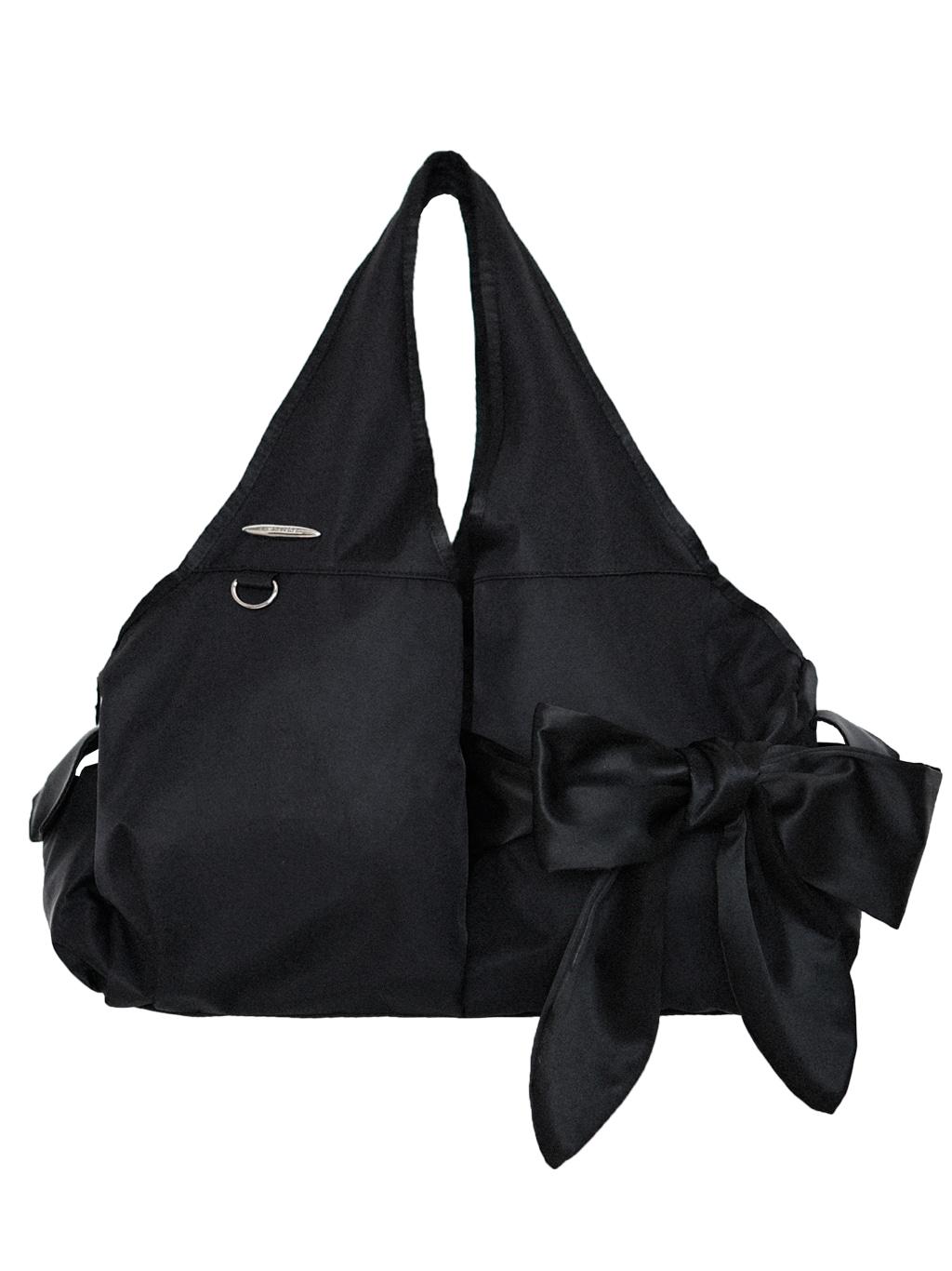 [Nylon] bow shoulder bag (black)
