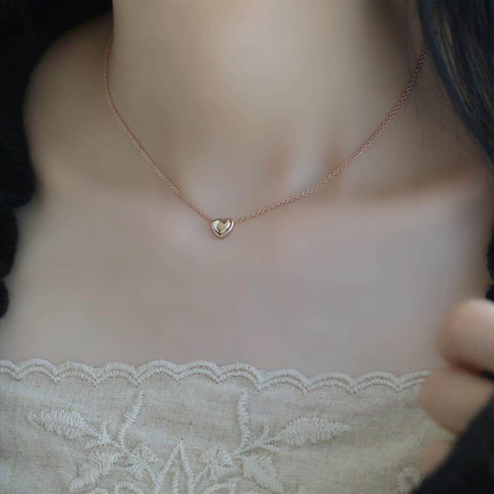 14k 18k 하트 목걸이 리얼 콤비 통통 볼륨하트
