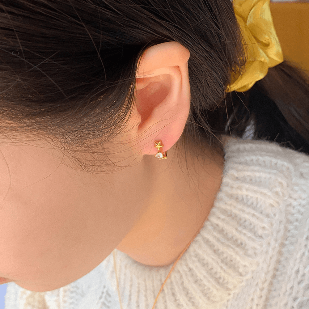 (실버925) star 별 원형 큐빅 미니 원터치 링 귀걸이