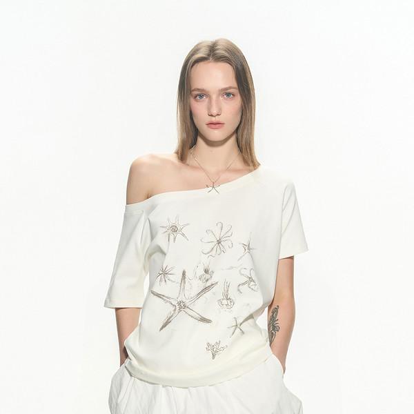 Sea Spell One-Shoulder Print Tee