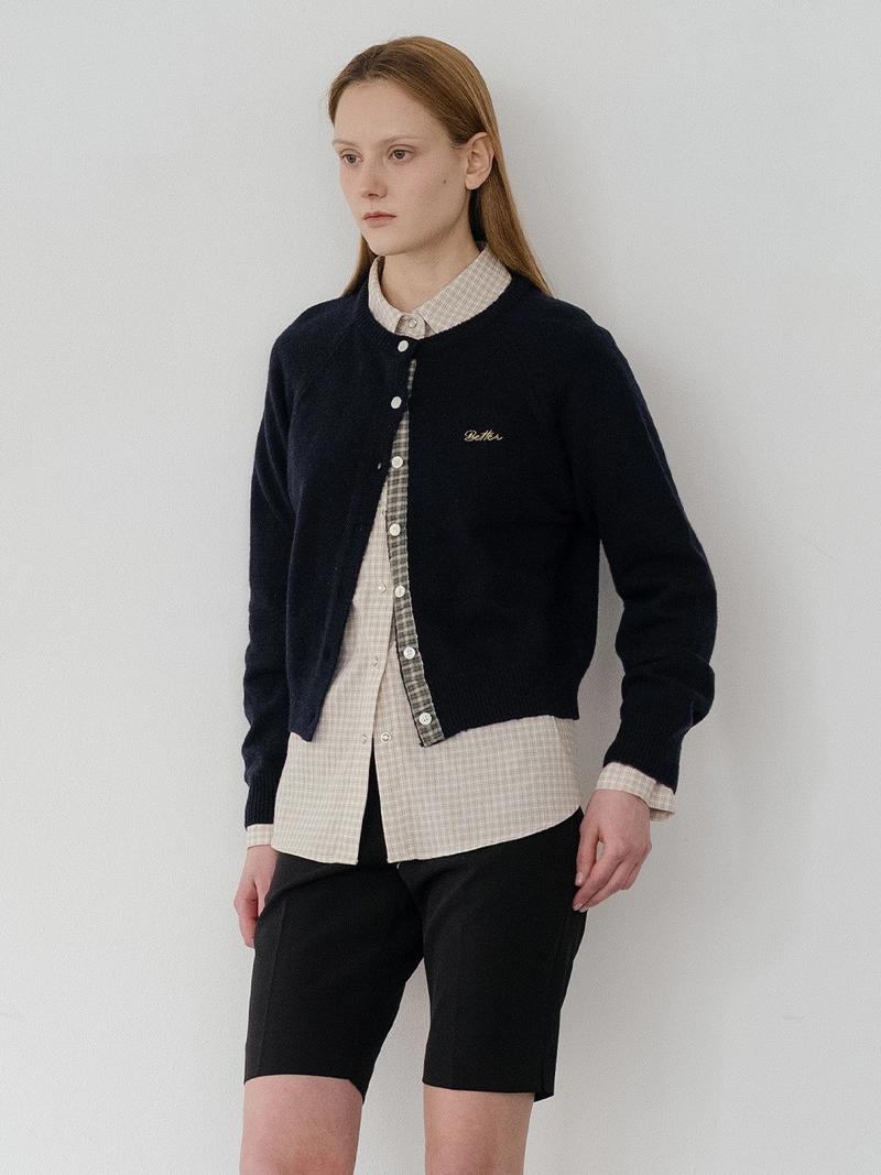 KNOWN BETTER - Check pointed round cardigan [KNSS05CD02]_Dark navy
