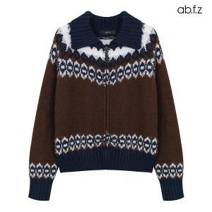 [ab.f.z] 카라 에스닉 패턴 집업 니트 가디건 (AFX1HY46A)