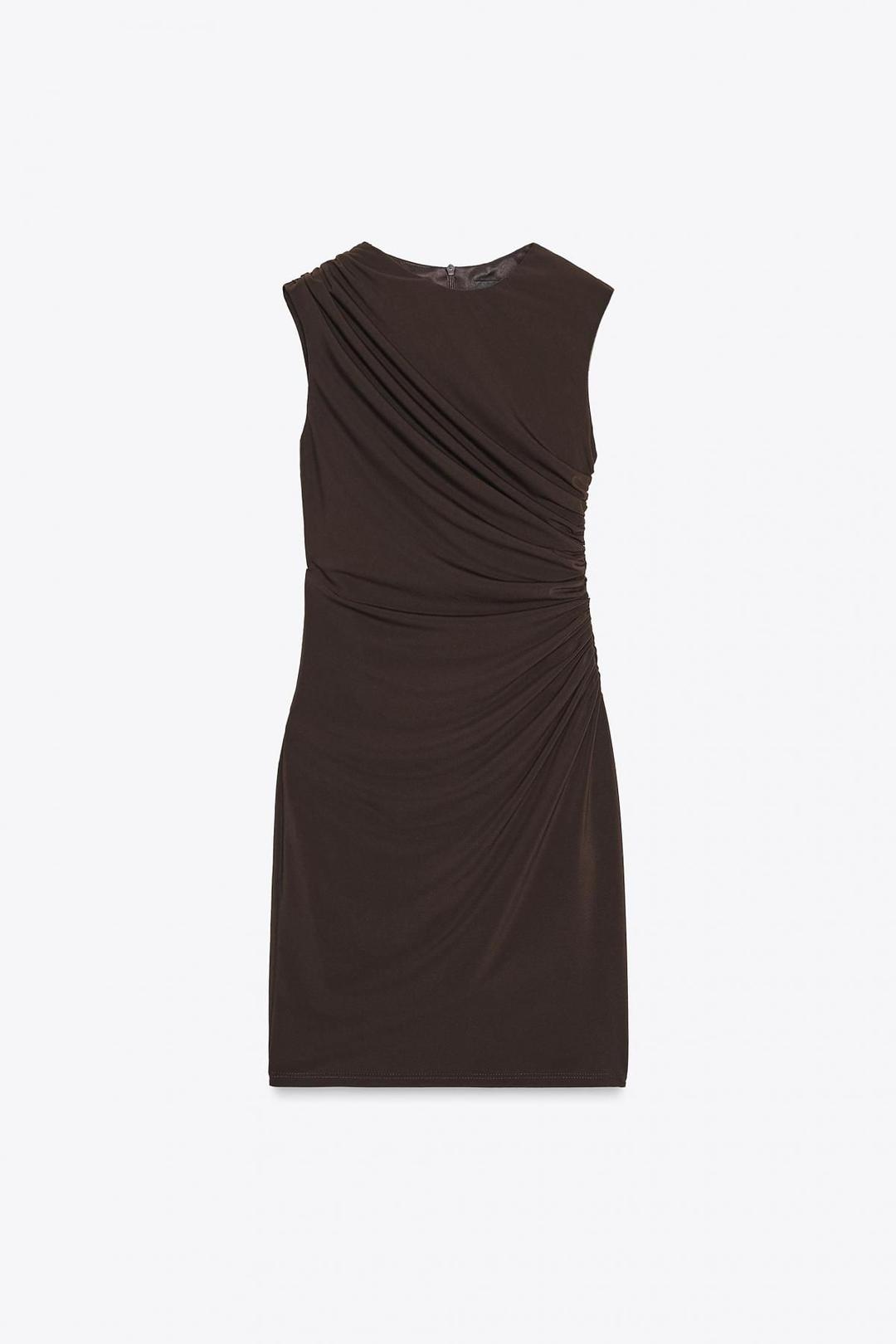 스페인샵 자라 드레이프 슬리브리스 미니 원피스 8063/180 DARK BROWN