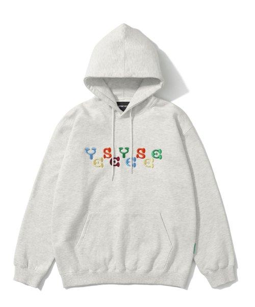 Color Embroidery Hoodie Light Grey